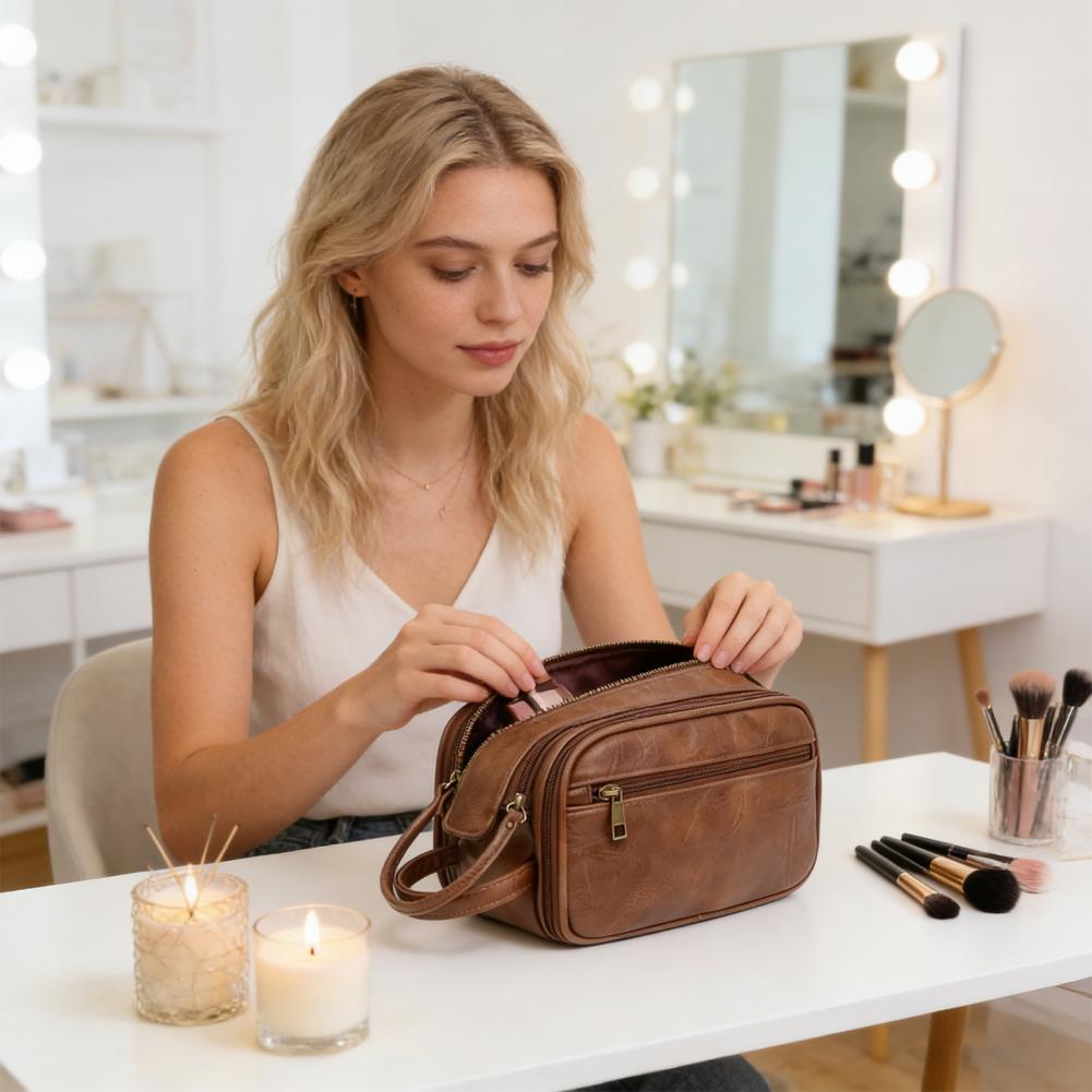 Travel Makeup Bag Faux Leather - Men'S Grooming Organizer review and price